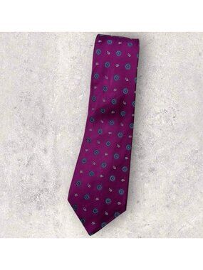 KITON 7fold Silk Tie ITALY XL Purple Blue White Floral Paisley W:3.7" EUC